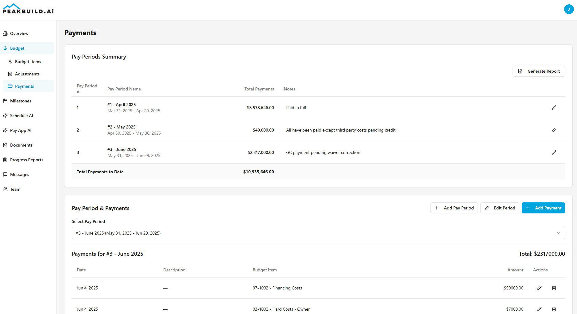 PeakBuild Mobile Interface